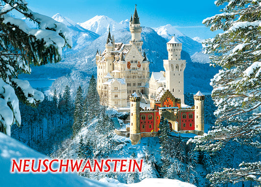 Magnet Schloss Neuschwanstein Winter – Schnee auf Tannenbaum Souvenir aus Bayern