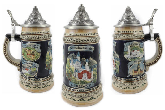 Bierkrug Schloss Neuschwanstein bunt mit Zinkdeckel 250ml