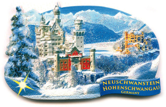 Magnet Schloss Neuschwanstein & Schloss Hohenschwangau – 3D Glitzer Souvenir aus Bayern