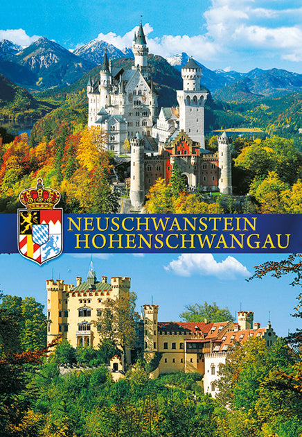 Magnet Kombi Souvenir – Schloss Neuschwanstein & Schloss Hohenschwangau mit Bayern Wappen