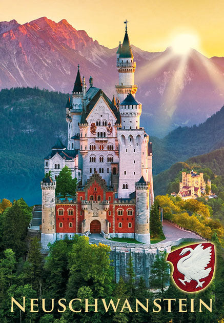 Magnet Schloss Neuschwanstein & Schloss Hohenschwangau – Sonnenschein-Motiv im vertikalen Format