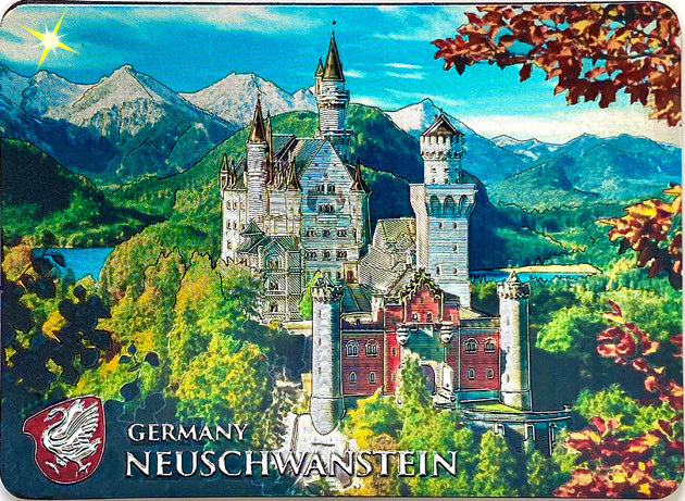 Magnet Schloss Neuschwanstein im Herbst – Buntes Souvenir mit Bergkulisse aus Bayern