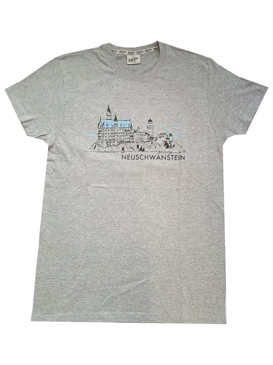 T-Shirt City Gris Skyline Schloss Neuschwanstein