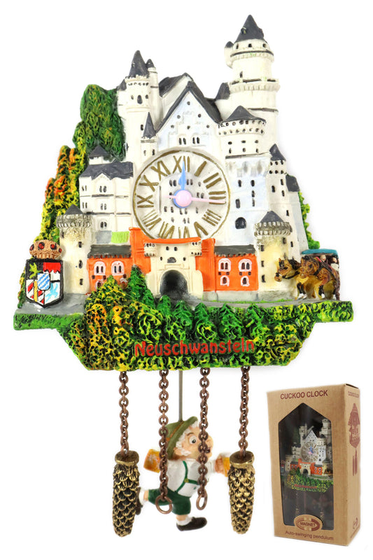 Magnetische Kuckucksuhr Schloss Neuschwanstein 10 cm mit Pendel – Nostalgisches Souvenir bei Allgäu Shopping