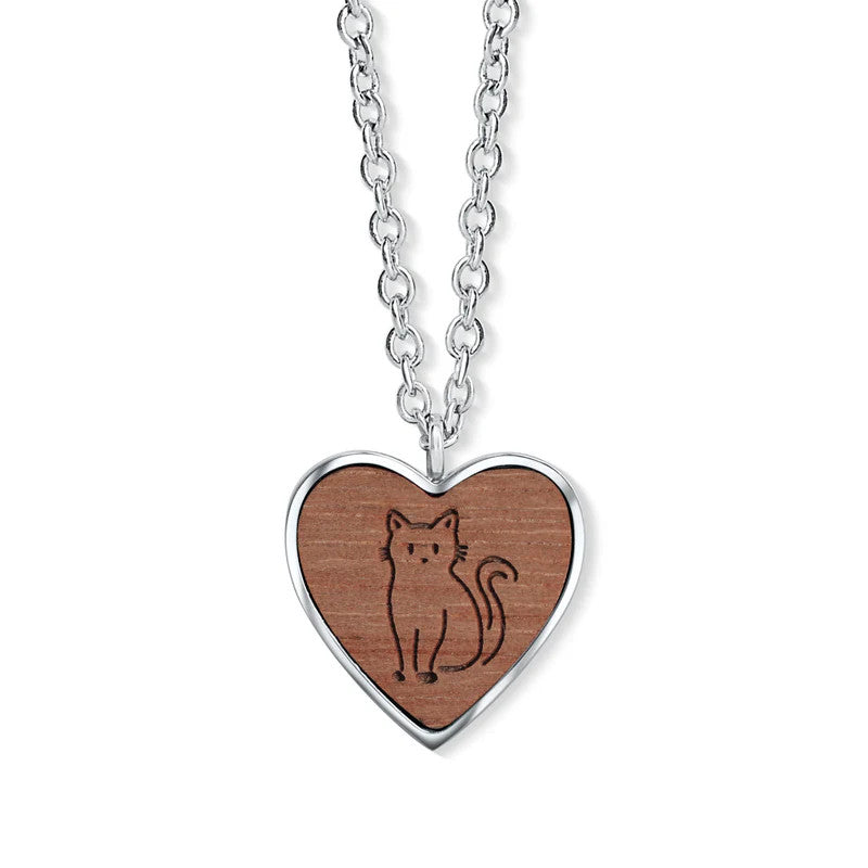 CRYSTALP Wooden Cat Heart Kette – Eleganter Schmuck mit Holz