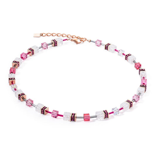 COEUR DE LION Elegante Halskette in Pink mit Bergkristall und Swarovski Kristallen – Edelstahl Roségold