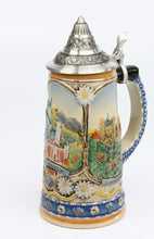 Load image into Gallery viewer, Bierkrug mit Spitzdeckel Relief Panorama Schloss Neuschwanstein bunt 500 ml
