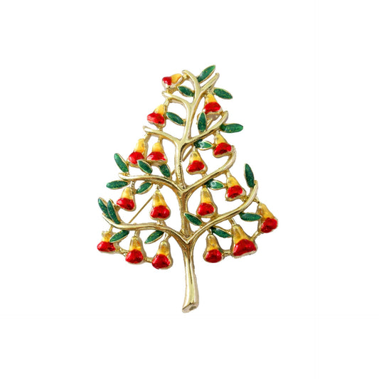 Goebel Brosche Weihnachtsbaum Gold mit Roten Kugeln – Festlicher Schmuck für die Feiertage