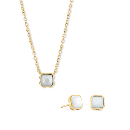 Coeur de Lion White Quartz (April) Birthstone-Schmuckset – Halskette & Ohrringe