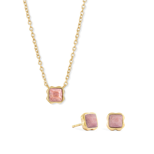 Coeur de Lion Rhodochrosite (Juli) Birthstone-Schmuckset – Halskette & Ohrringe