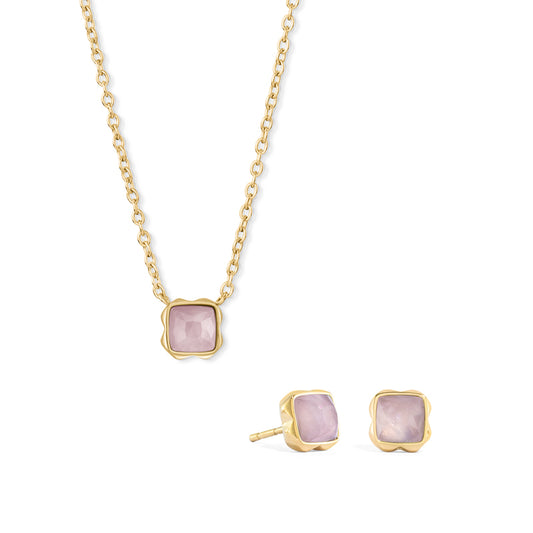 Coeur de Lion Rose Quartz (October) Birthstone-Schmuckset – Halskette & Ohrringe