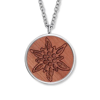 CRYSTALP Simone Wood Edelweiss Pendant – Natürlicher Holzanhänger mit alpinem Charme