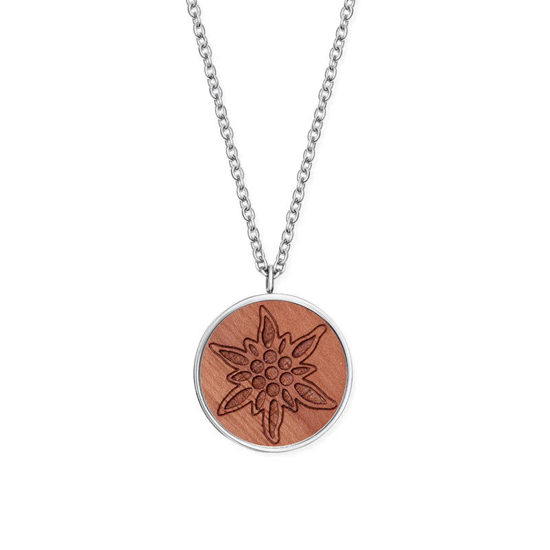 CRYSTALP Simone Wood Edelweiss Pendant – Natürlicher Holzanhänger mit alpinem Charme