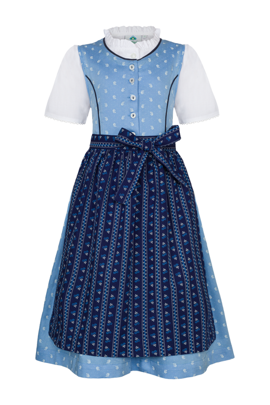 Dirndl Blau mit Blümchen und Blauer Schürze für Kinder und Teenager