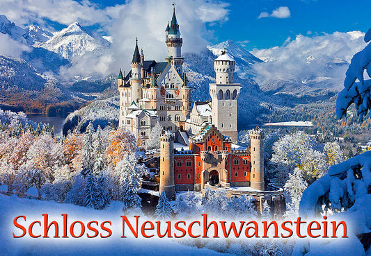 Magnet Schloss Neuschwanstein – Winterliches Design in Querformat | Souvenir & Dekoration