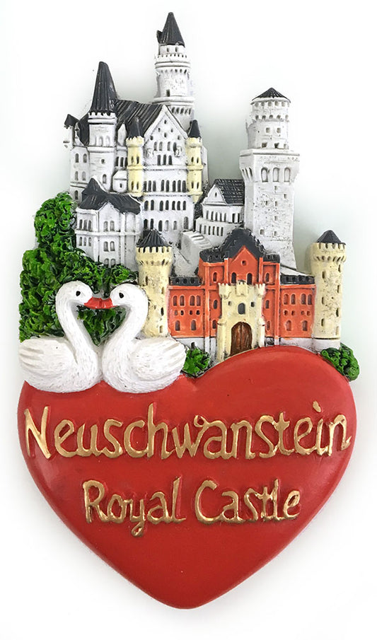 Magnet Schloss Neuschwanstein mit Herz und Schwäne